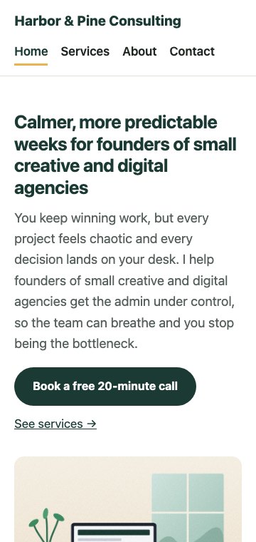The same website on a phone